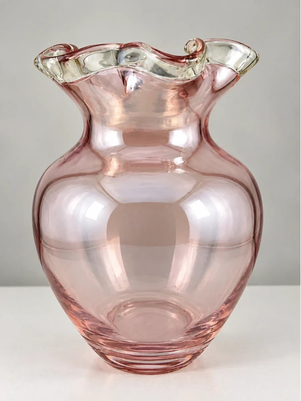 Vintage Peach Blush Art Glass Ruffled Vase – Approx. 8"